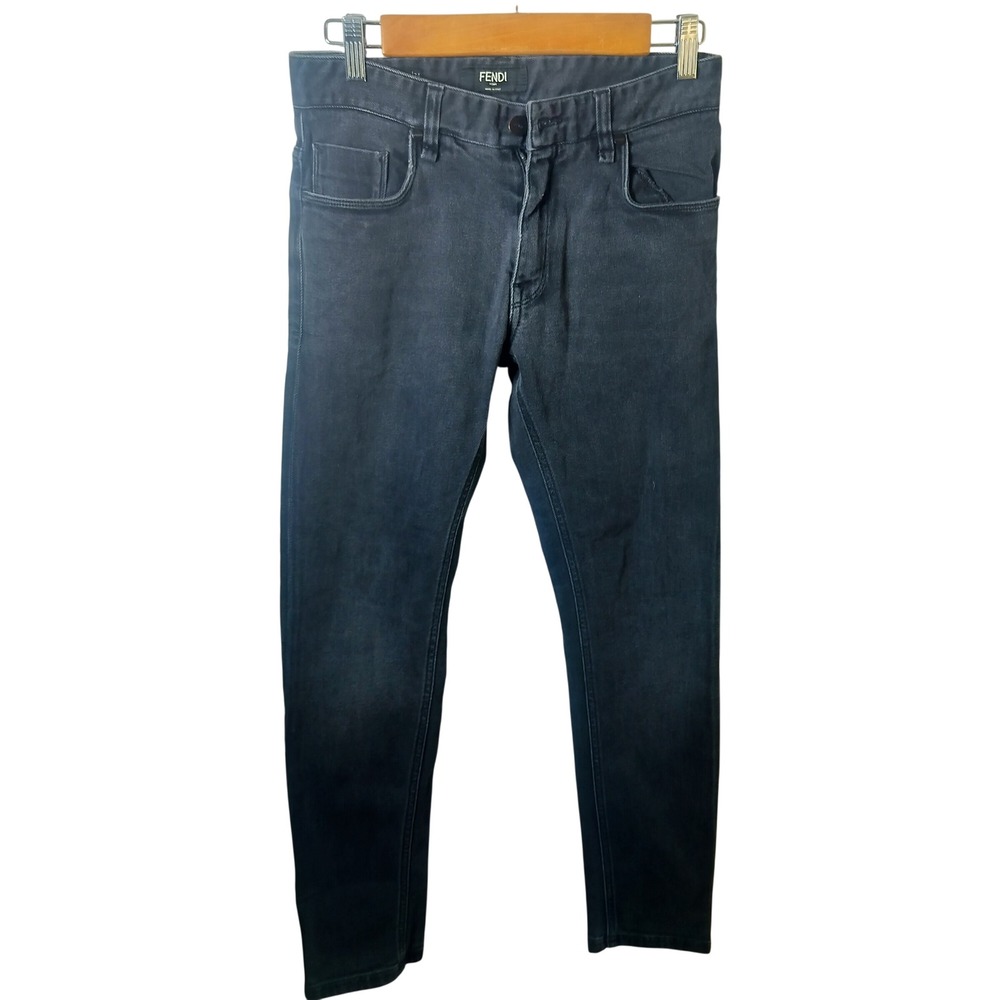 Fendi Roma Slim FitJeans Charcoal Black Stretch Denim Made in Italy FLP201 30/34